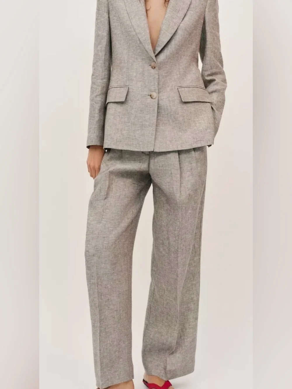 Zara NWT 100% Linen Straight Leg Wide Leg Pants High Rise Neutral Beige